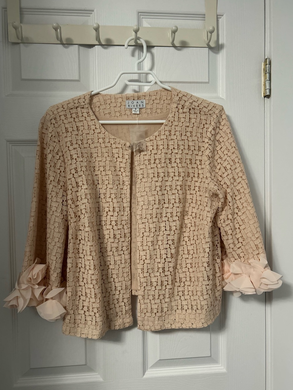 Joan Rivers Peach Lace Open-Front Jacket with Ruffle Cuffs
